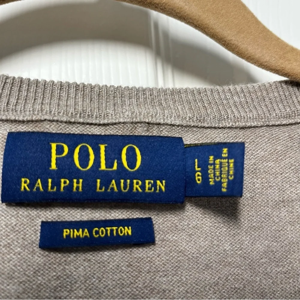 Polo Ralph Lauren Tan Pima Cotton V-neck Sweater Size Large